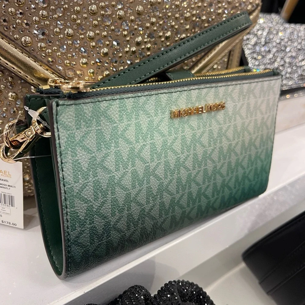 MICHAEL KORS Jet Set Large Ombré Signature Logo Double Zip Wristlet Phone Holder